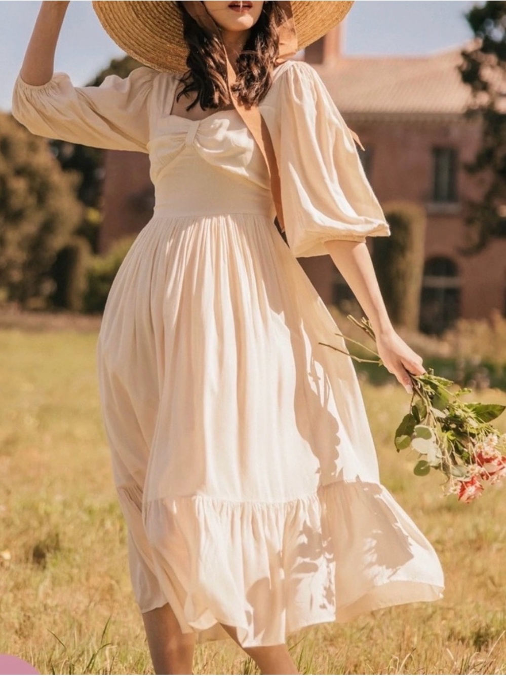 JessaKae Prairie Dress Women’s Cream Puff-Sleeve Midi Dress NEW